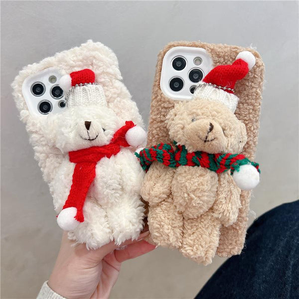 Chubbyjoy CHRISTMAS Teddy Bear PLUSH Phone Case for Iphone x, xr, 11, 12, 13, 14, pro + max