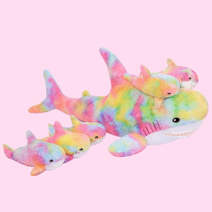 Chubbyjoy  Plush Shark Toy Stuffed Animal Toy Mom Shark and 5 Babies Colorful Shark 5 in 1 (100cm/39.3in)