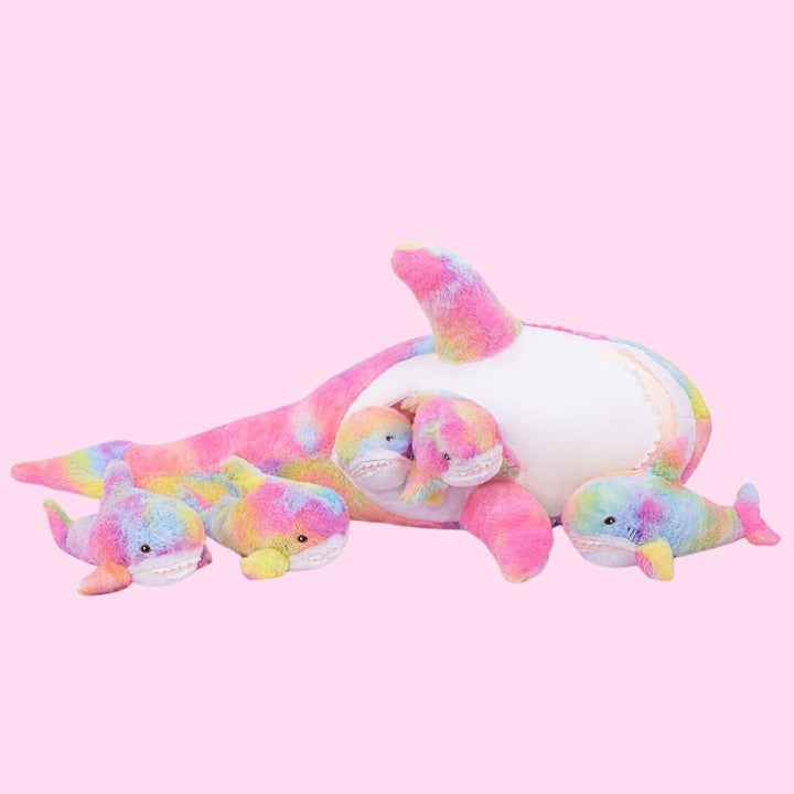 Chubbyjoy  Plush Shark Toy Stuffed Animal Toy Mom Shark and 5 Babies Colorful Shark 5 in 1 (100cm/39.3in)