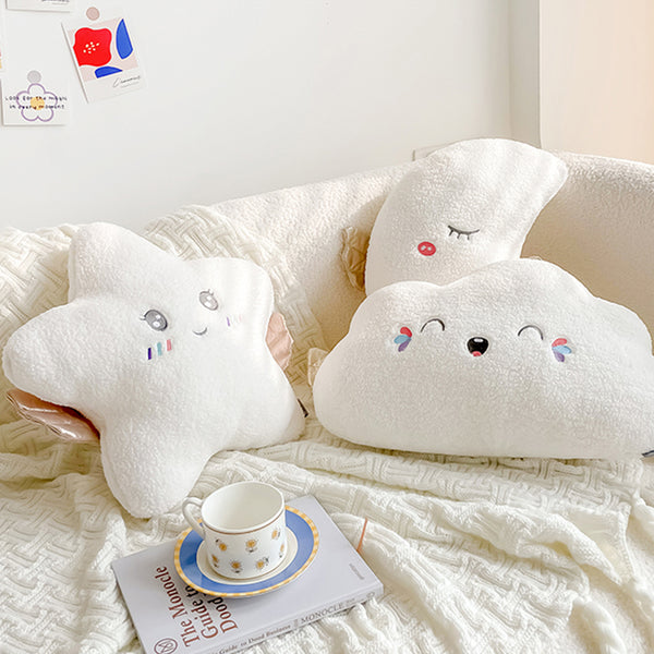 Chubbyjoy Creative Cute Soft Plush Pillow Cushion Star Moon Cloud Home Decor White