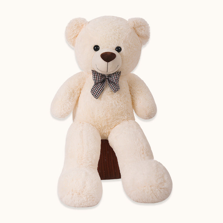 chubbyjoy 1.1m/1.2m/1.4m Giant Teddy Bear with Checkered Tie Cream White