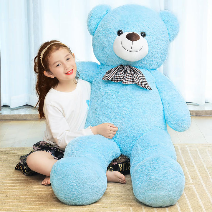 chubbyjoy 1.1m/1.2m/1.4m Giant Teddy Bear with Checkered Tie Light Blue