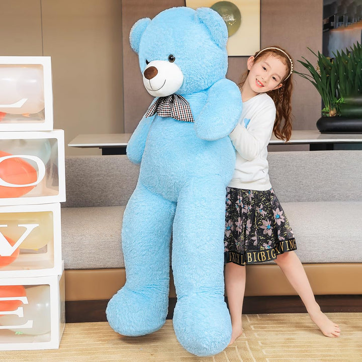 chubbyjoy 1.1m/1.2m/1.4m Giant Teddy Bear with Checkered Tie Light Blue