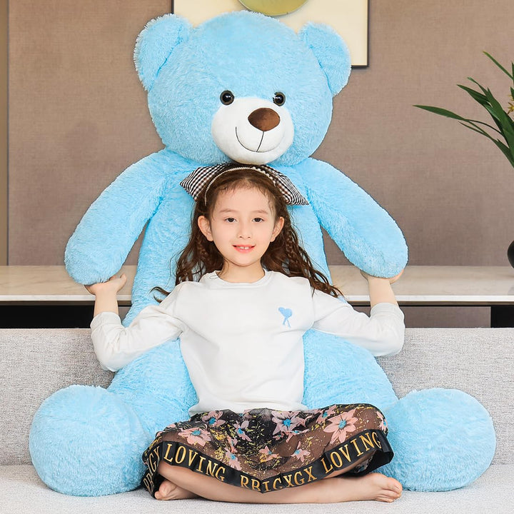 chubbyjoy 1.1m/1.2m/1.4m Giant Teddy Bear with Checkered Tie Light Blue