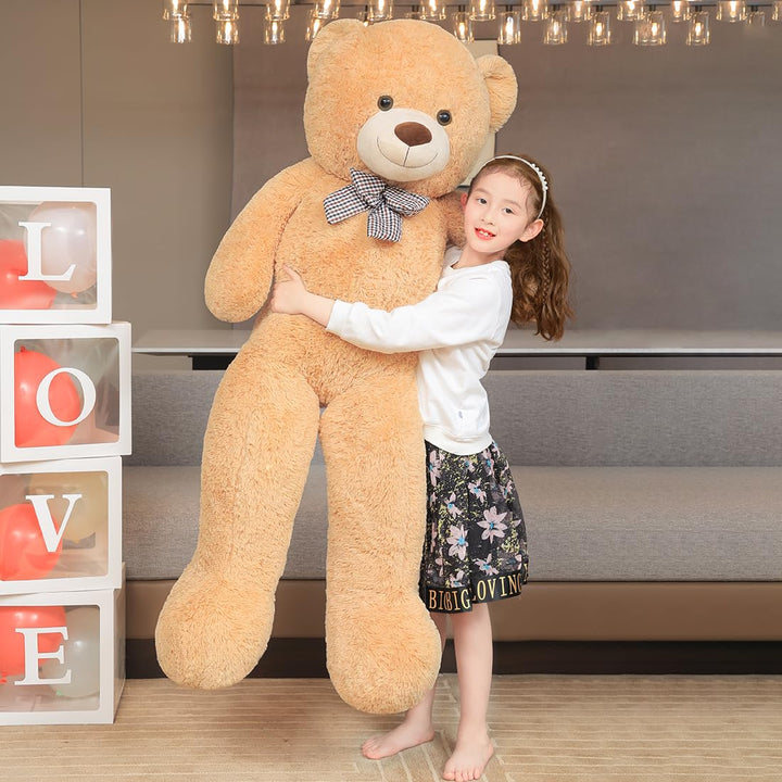 chubbyjoy 1.1m/1.2m/1.4m Giant Teddy Bear with Checkered Tie Brown