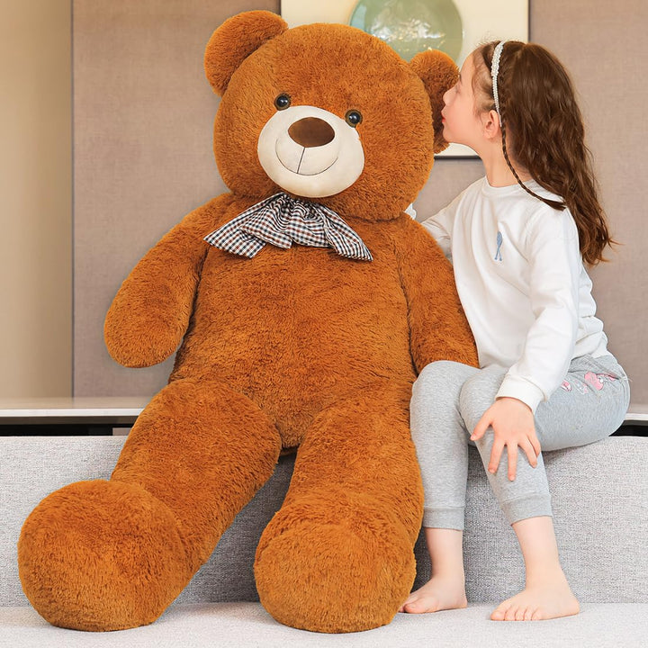 chubbyjoy 1.1m/1.2m/1.4m Giant Teddy Bear with Checkered Tie Dark Brown