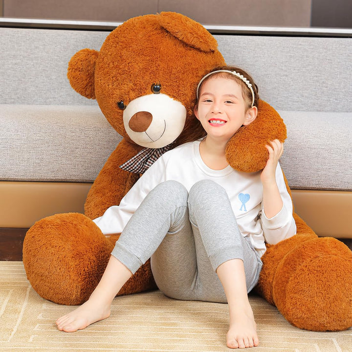 chubbyjoy 1.1m/1.2m/1.4m Giant Teddy Bear with Checkered Tie Dark Brown