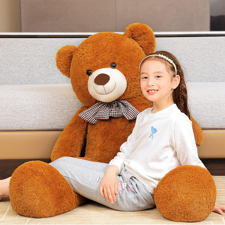 chubbyjoy 1.1m/1.2m/1.4m Giant Teddy Bear with Checkered Tie Dark Brown