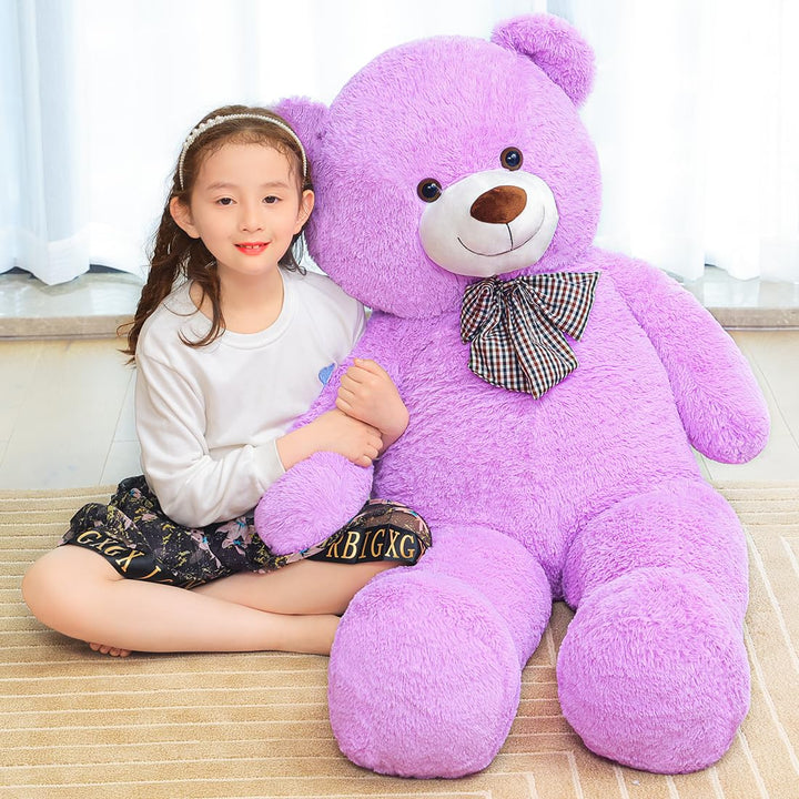 chubbyjoy 1.1m/1.2m/1.4m Giant Teddy Bear with Checkered Tie Purple