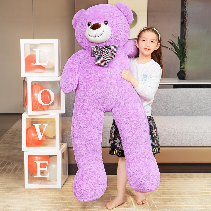 chubbyjoy 1.1m/1.2m/1.4m Giant Teddy Bear with Checkered Tie Purple