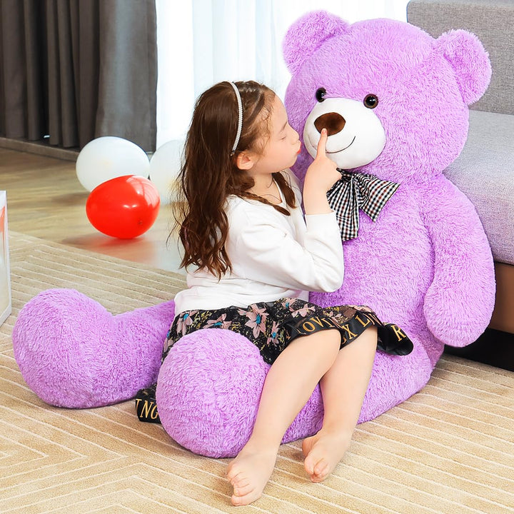 chubbyjoy 1.1m/1.2m/1.4m Giant Teddy Bear with Checkered Tie Purple