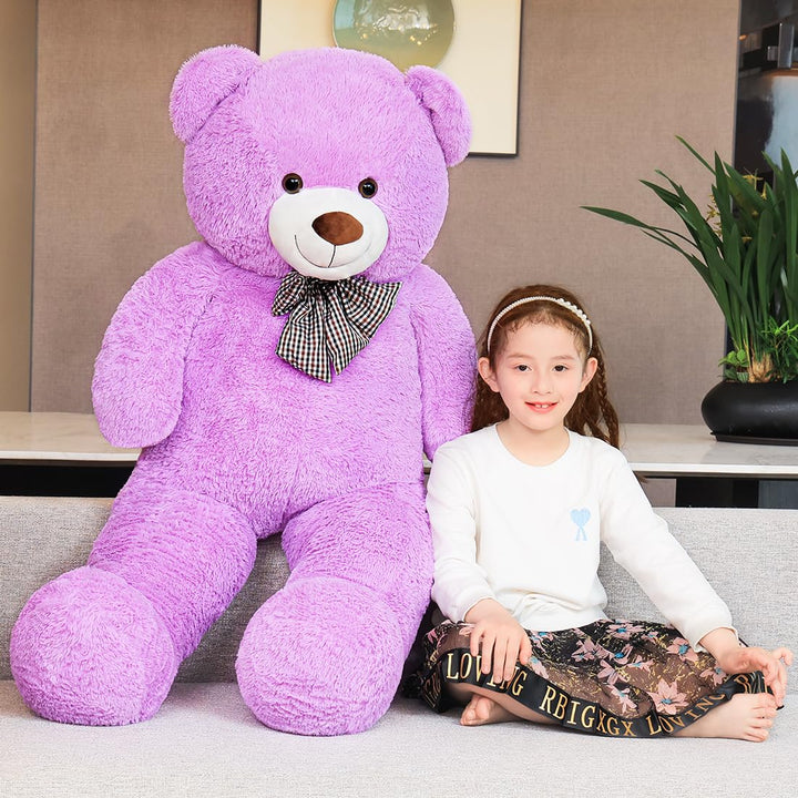 chubbyjoy 1.1m/1.2m/1.4m Giant Teddy Bear with Checkered Tie Purple