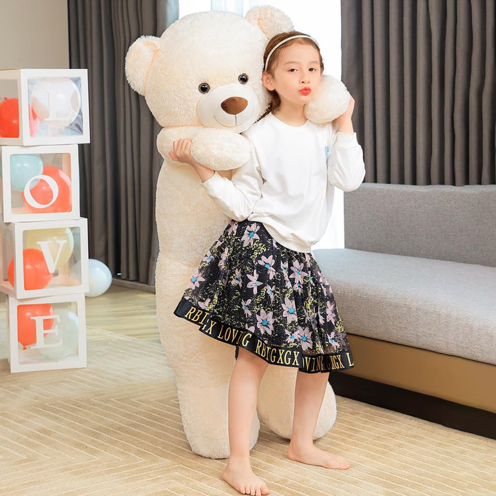 chubbyjoy 1.1m/1.2m/1.4m Giant Teddy Bear with Checkered Tie Cream White