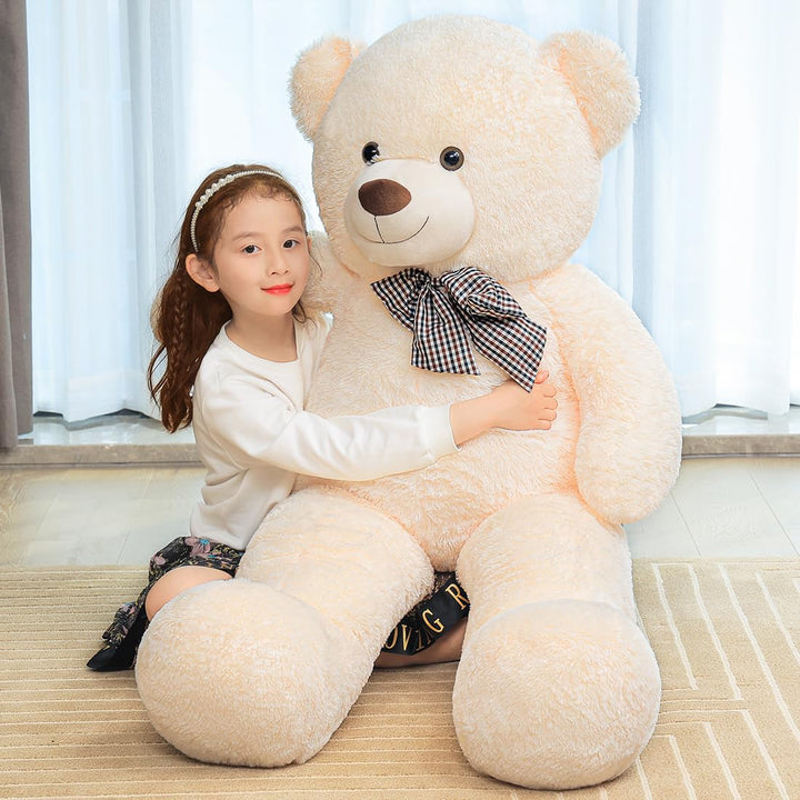 chubbyjoy 1.1m/1.2m/1.4m Giant Teddy Bear with Checkered Tie Cream White