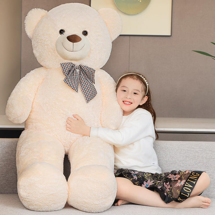 chubbyjoy 1.1m/1.2m/1.4m Giant Teddy Bear with Checkered Tie Cream White