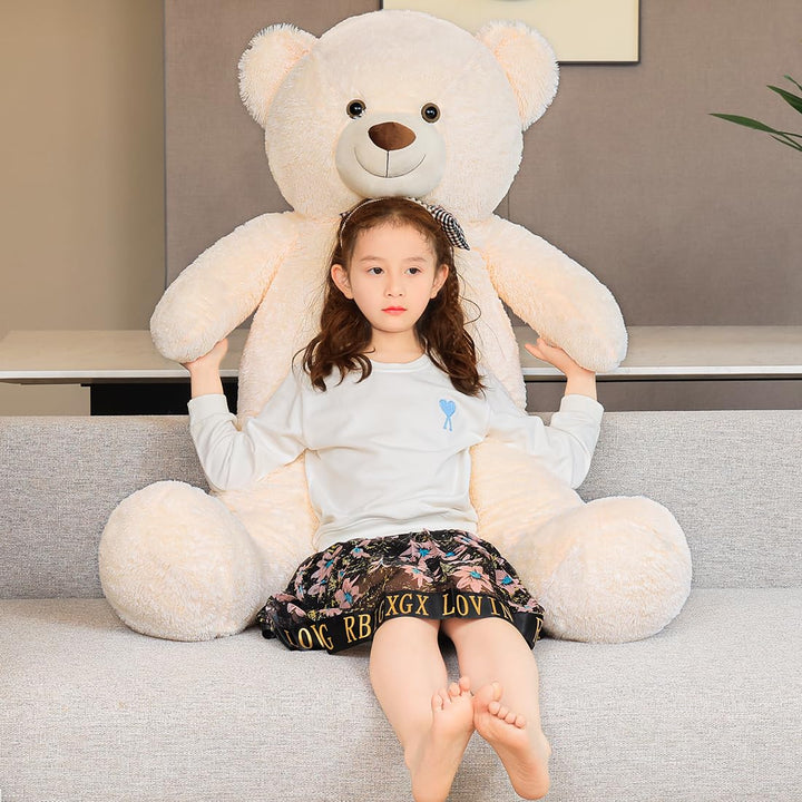 chubbyjoy 1.1m/1.2m/1.4m Giant Teddy Bear with Checkered Tie Cream White