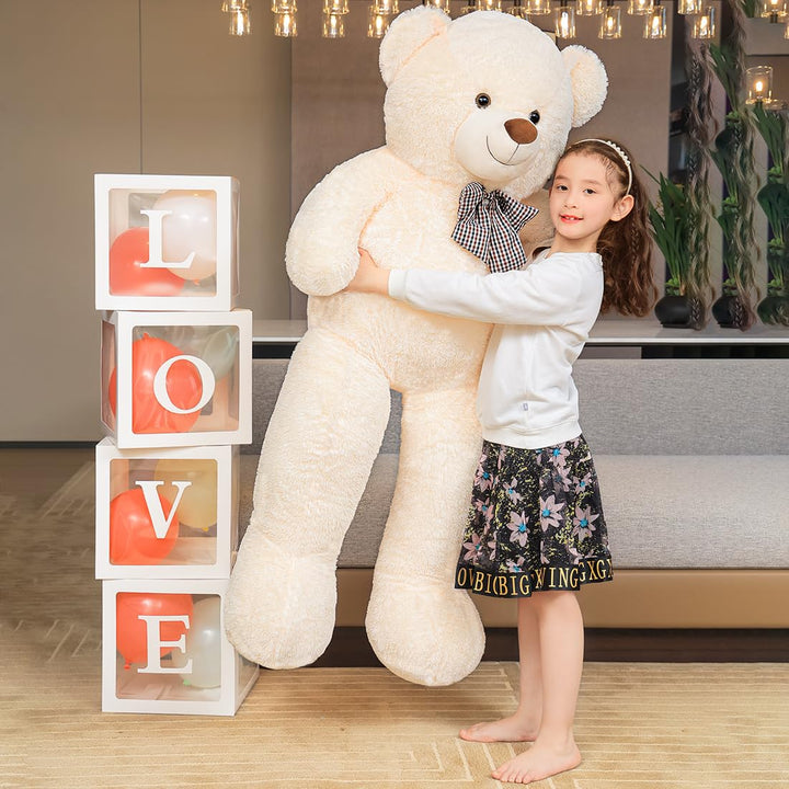 chubbyjoy 1.1m/1.2m/1.4m Giant Teddy Bear with Checkered Tie Cream White