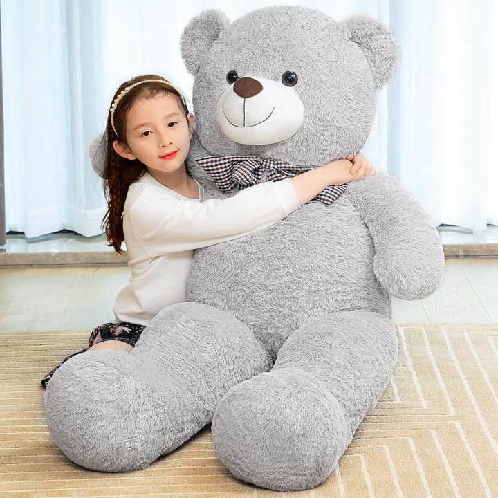 chubbyjoy 1.1m/1.2m/1.4m Giant Teddy Bear with Checkered Tie Grey