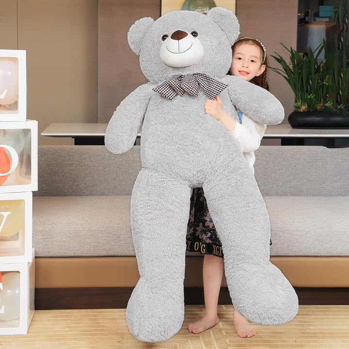 chubbyjoy 1.1m/1.2m/1.4m Giant Teddy Bear with Checkered Tie Grey