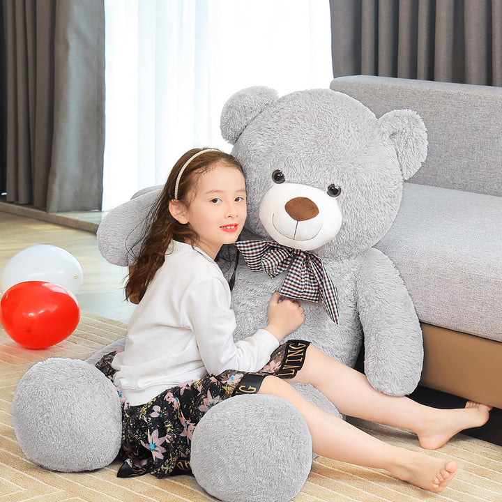 chubbyjoy 1.1m/1.2m/1.4m Giant Teddy Bear with Checkered Tie Grey