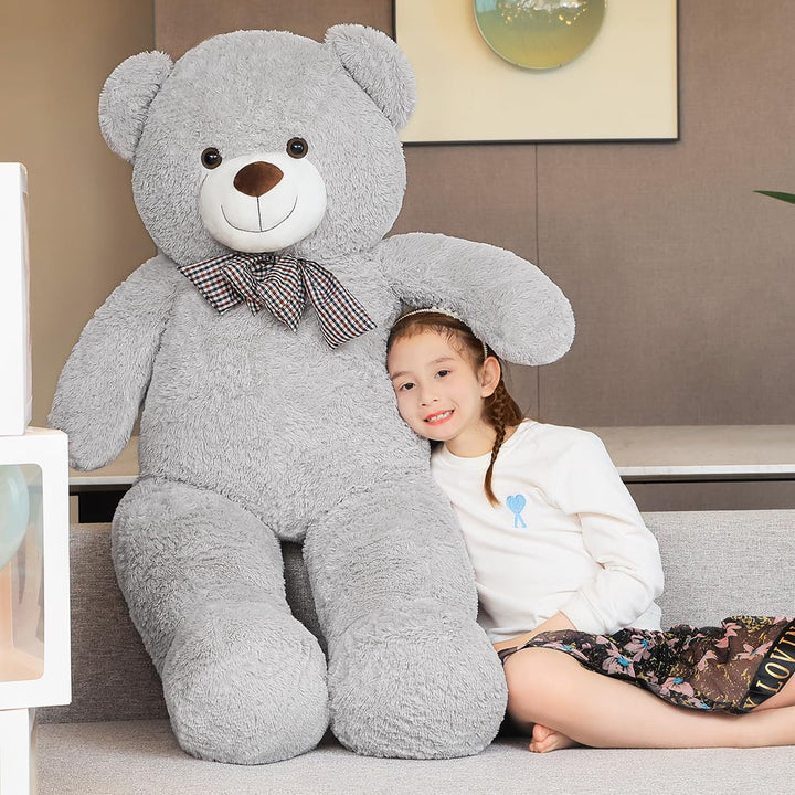 chubbyjoy 1.1m/1.2m/1.4m Giant Teddy Bear with Checkered Tie Grey